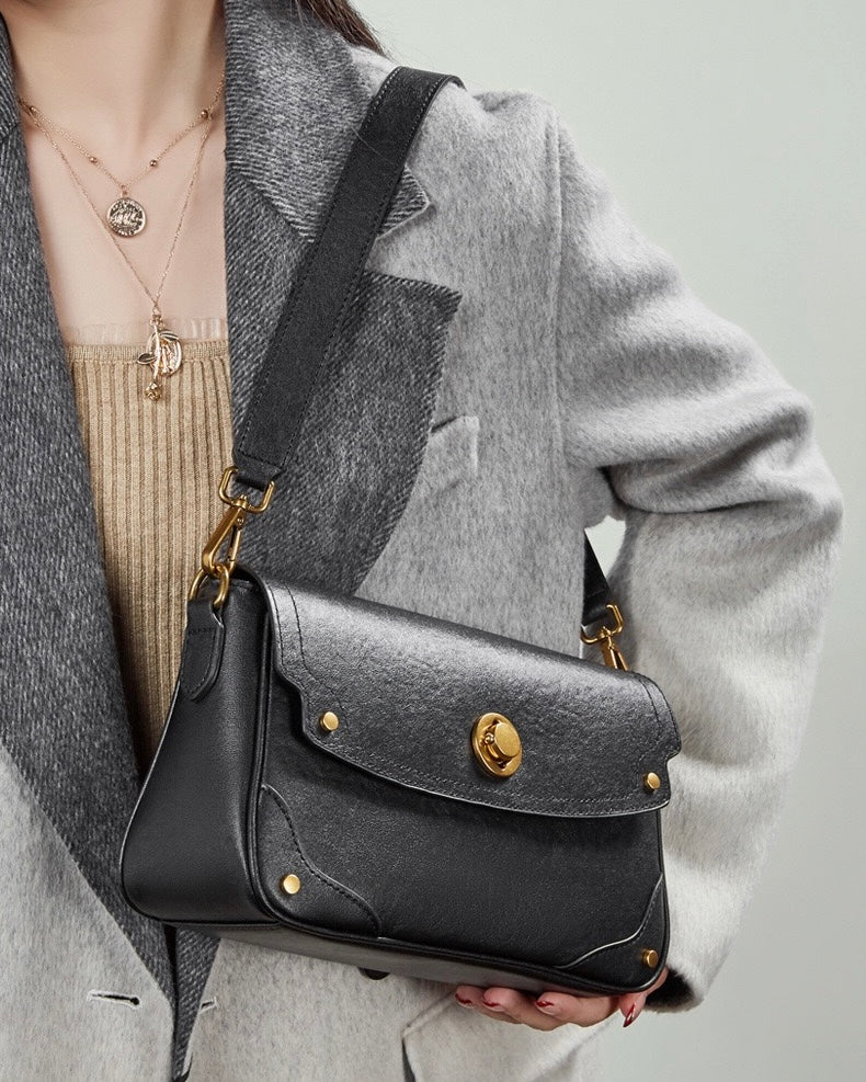 Bolso bandolera cruzado para mujer Eclipse Ash de cuero genuino con hebilla