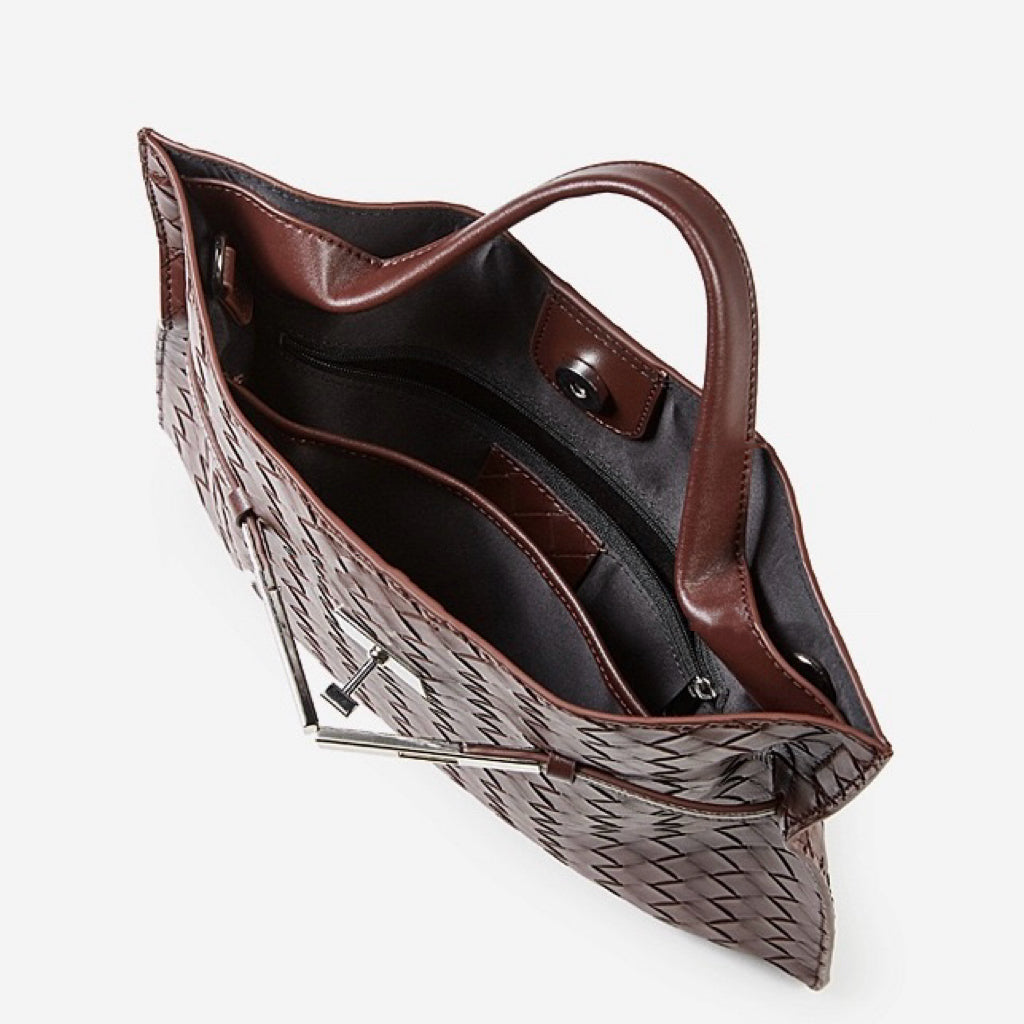 Bolso Tote de Cuero Trenzado con Hebilla para Mujer Noir