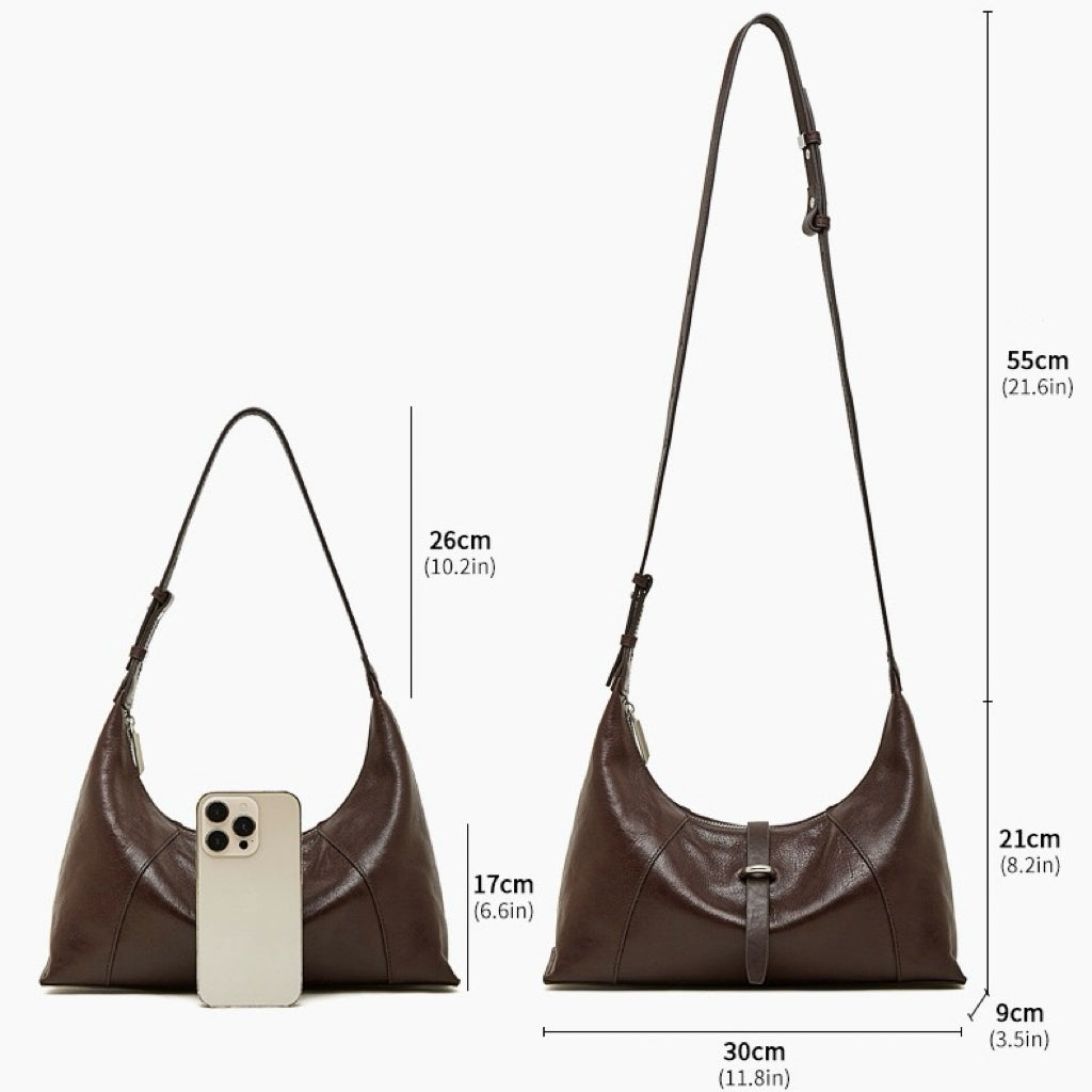 Bolso Hobo Retro de Cuero Genuino en Forma de Media Luna para Mujer