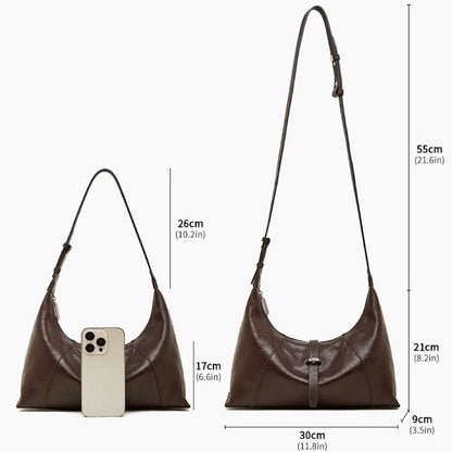 Bolso Hobo Retro de Cuero Genuino en Forma de Media Luna para Mujer