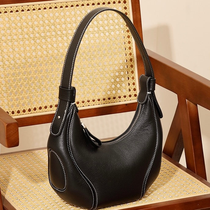 Damen Echtleder Niche Crescent Vintage Schulter-Umhängetasche