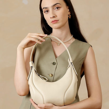 Damen Echtleder Niche Crescent Vintage Schulter-Umhängetasche