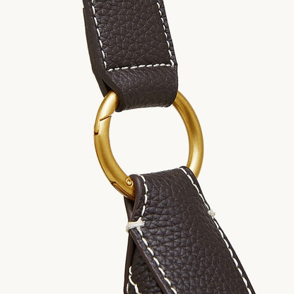 Contrast Stitch Half-Moon Genuine Leather Bag - Versatile 2-Way Carry Hobo