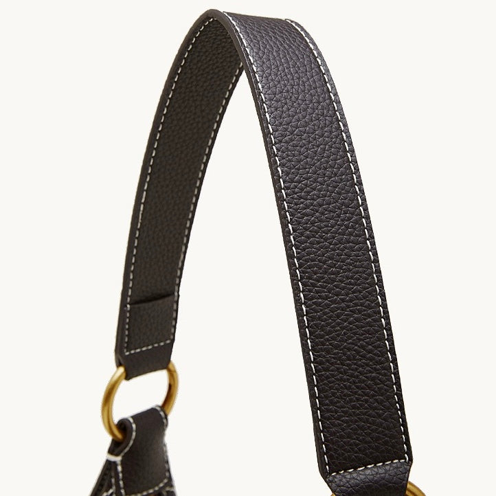 Contrast Stitch Half-Moon Genuine Leather Bag - Versatile 2-Way Carry Hobo