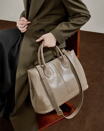 Vintage Genuine Leather Bag with Versatile 2-Way Carry - Classic Work Satchel