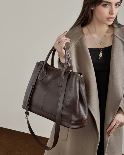 Vintage Genuine Leather Bag with Versatile 2-Way Carry - Classic Work Satchel