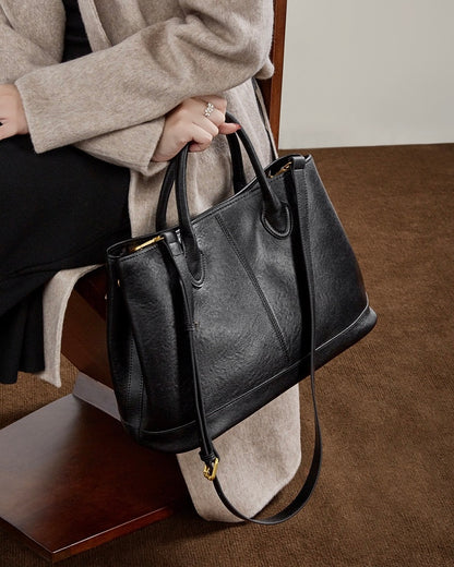 Vintage Genuine Leather Bag with Versatile 2-Way Carry - Classic Work Satchel