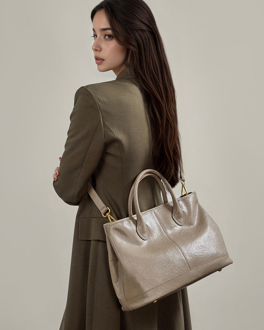 Vintage Genuine Leather Bag with Versatile 2-Way Carry - Classic Work Satchel