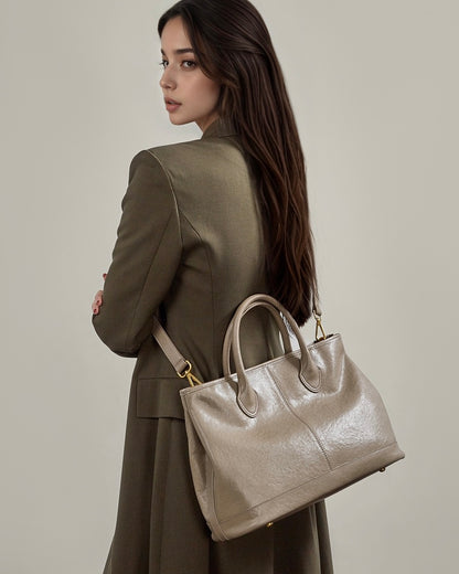 Vintage Genuine Leather Bag with Versatile 2-Way Carry - Classic Work Satchel