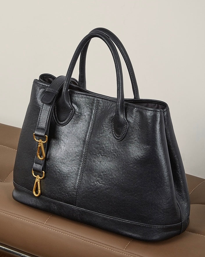 Vintage Genuine Leather Bag with Versatile 2-Way Carry - Classic Work Satchel