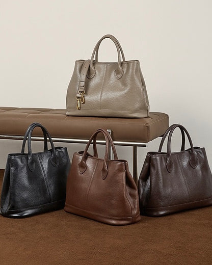 Vintage Genuine Leather Bag with Versatile 2-Way Carry - Classic Work Satchel