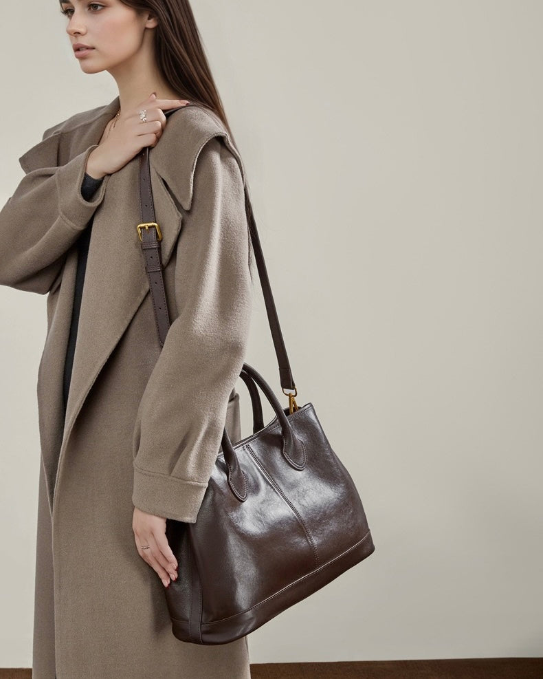 Vintage Genuine Leather Bag with Versatile 2-Way Carry - Classic Work Satchel