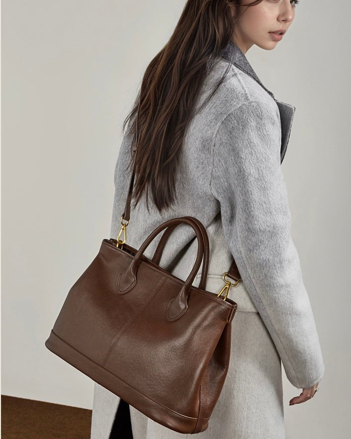 Vintage Genuine Leather Bag with Versatile 2-Way Carry - Classic Work Satchel