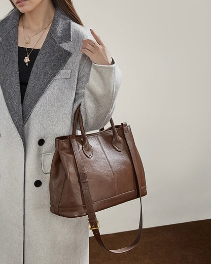 Vintage Genuine Leather Bag with Versatile 2-Way Carry - Classic Work Satchel