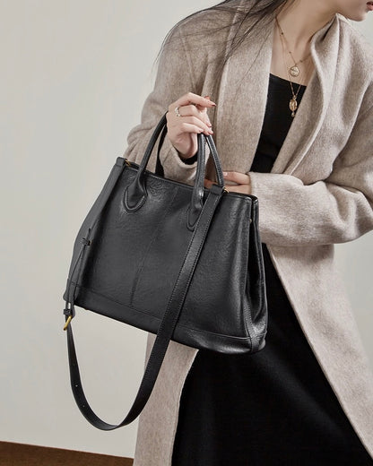 Vintage Genuine Leather Bag with Versatile 2-Way Carry - Classic Work Satchel