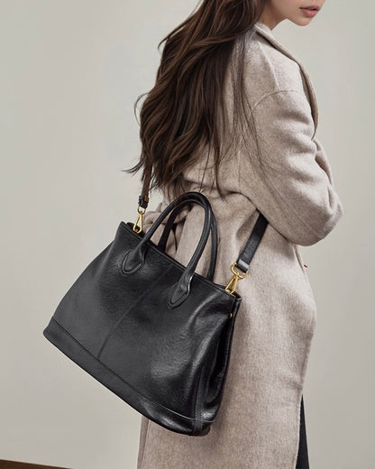 Vintage Genuine Leather Bag with Versatile 2-Way Carry - Classic Work Satchel