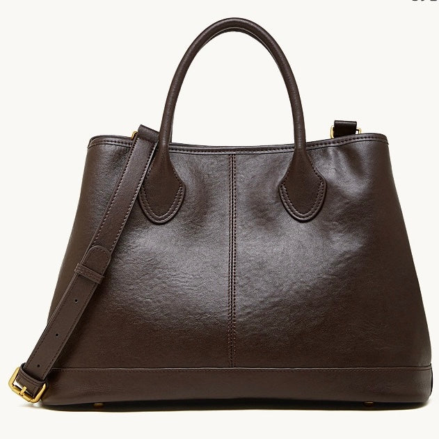 Vintage Genuine Leather Bag with Versatile 2-Way Carry - Classic Work Satchel