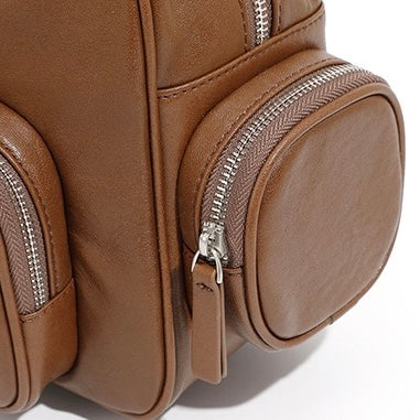 Vintage Genuine Leather Bowling Handbag with Side Pockets