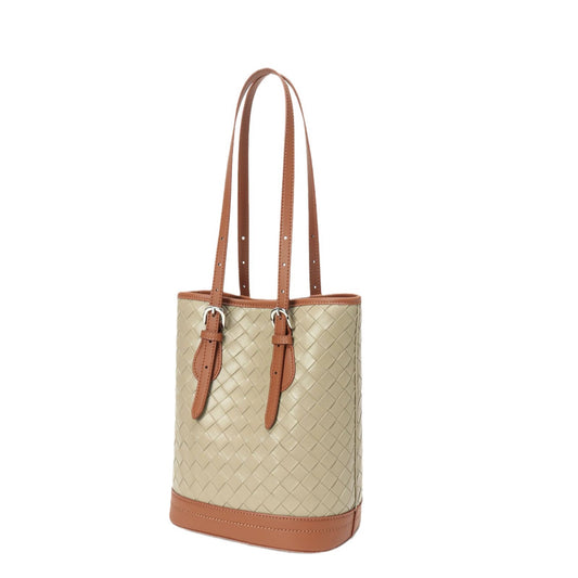 Bucket Tote Bag aus gewebtem Echtleder in Blockfarben