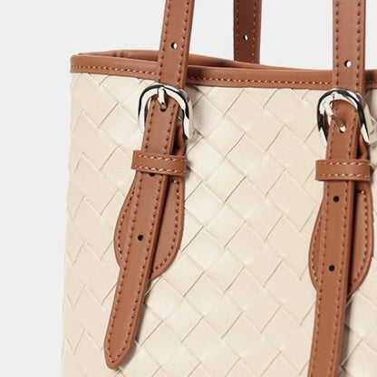 Bucket Tote Bag aus gewebtem Echtleder in Blockfarben