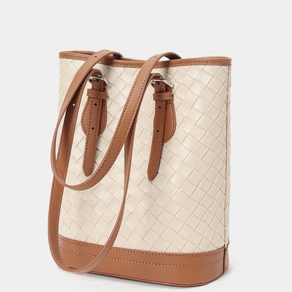 Bucket Tote Bag aus gewebtem Echtleder in Blockfarben