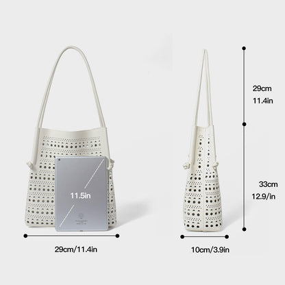 Perforierte Tragetasche aus echtem Leder mit abnehmbarem Beutel