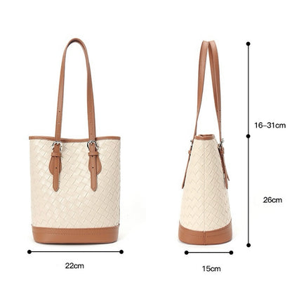 Bucket Tote Bag aus gewebtem Echtleder in Blockfarben