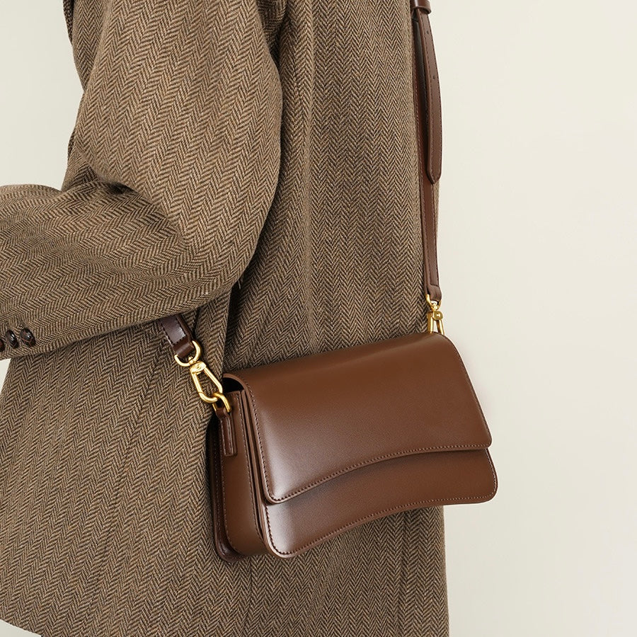 Women’s Genuine Leather Multifunctional Baguette Shoulder Bag with French Chic