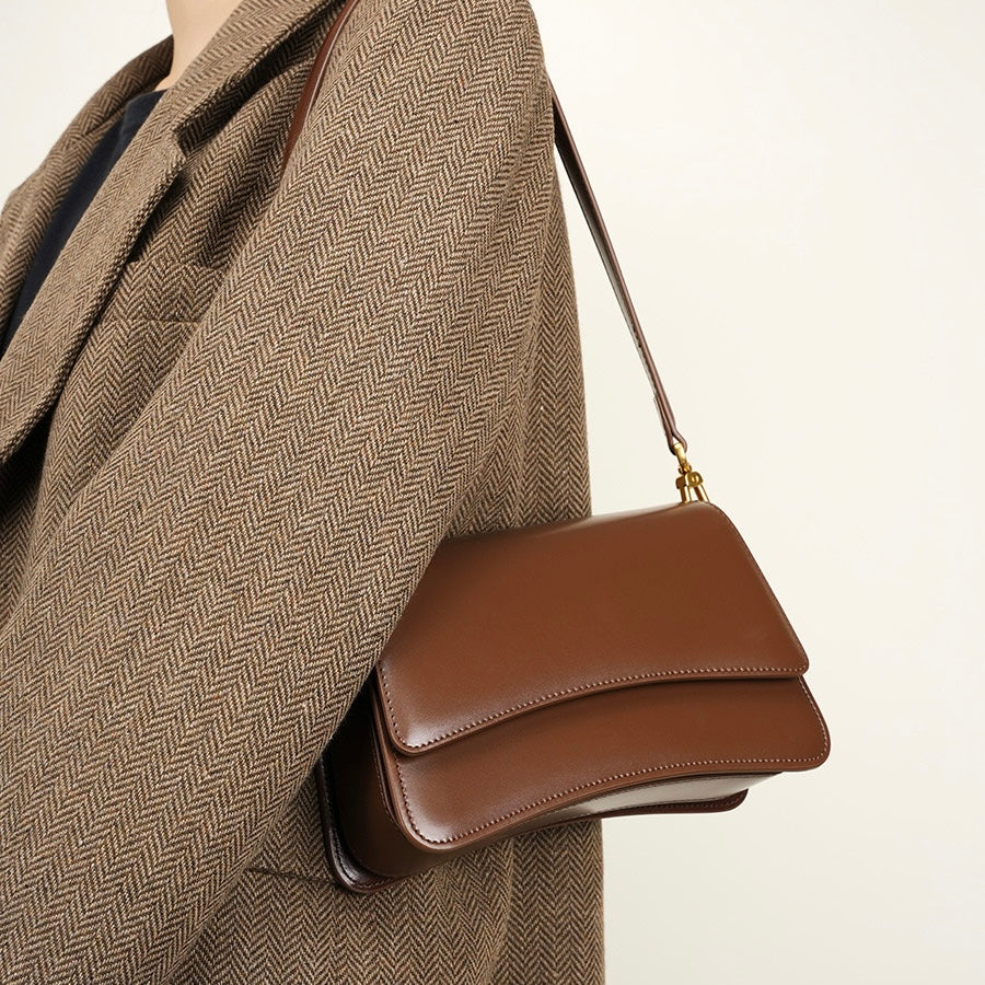 Women’s Genuine Leather Multifunctional Baguette Shoulder Bag with French Chic