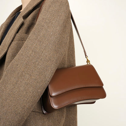 Women’s Genuine Leather Multifunctional Baguette Shoulder Bag with French Chic