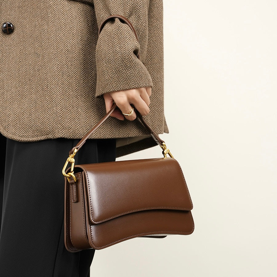 Women’s Genuine Leather Multifunctional Baguette Shoulder Bag with French Chic