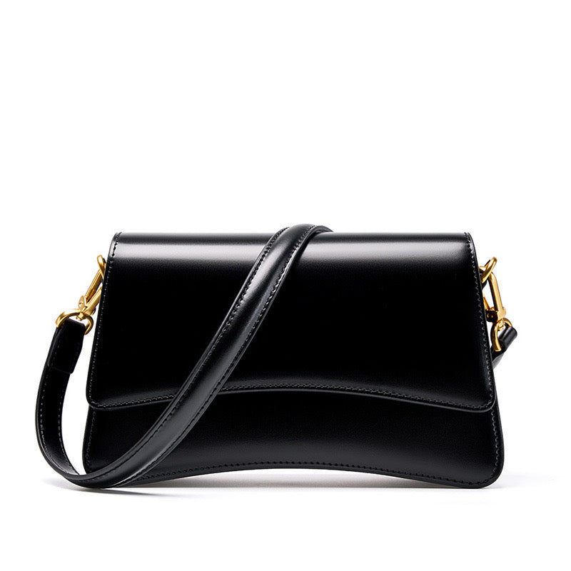Women’s Genuine Leather Multifunctional Baguette Shoulder Bag with French Chic