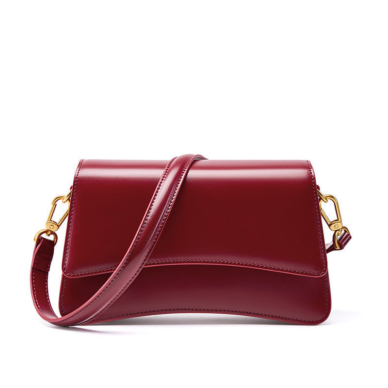 Women’s Genuine Leather Multifunctional Baguette Shoulder Bag with French Chic