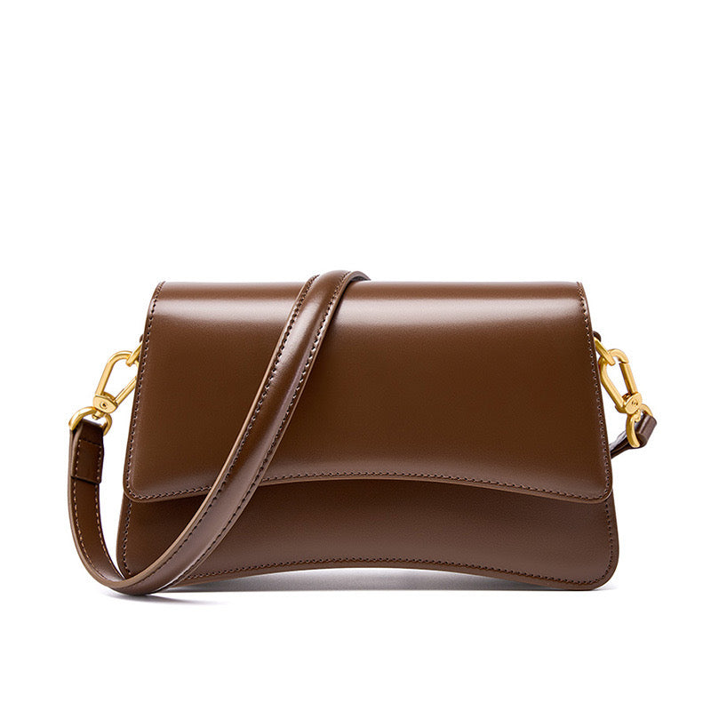 Women’s Genuine Leather Multifunctional Baguette Shoulder Bag with French Chic