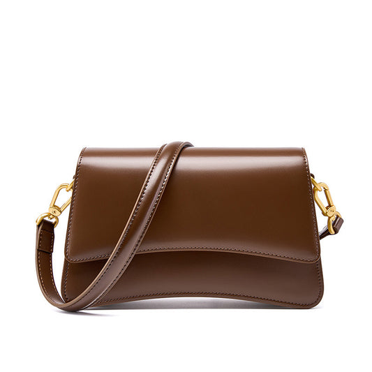 Women’s Genuine Leather Multifunctional Baguette Shoulder Bag with French Chic
