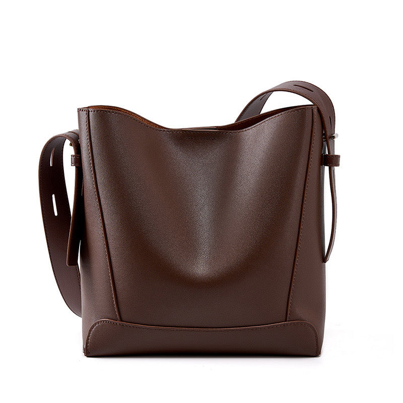 Sac seau surdimensionné en cuir véritable pour femme, à bandoulière et à bandoulière
