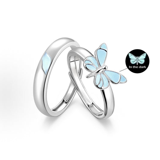 Luminous Dream Blue Butterfly Couple Rings (2 rings included)