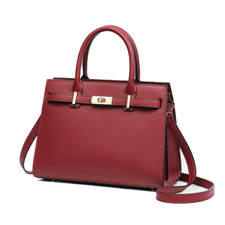 Stylish Red Women's Large Capacity Genuine Leather Tote Bag