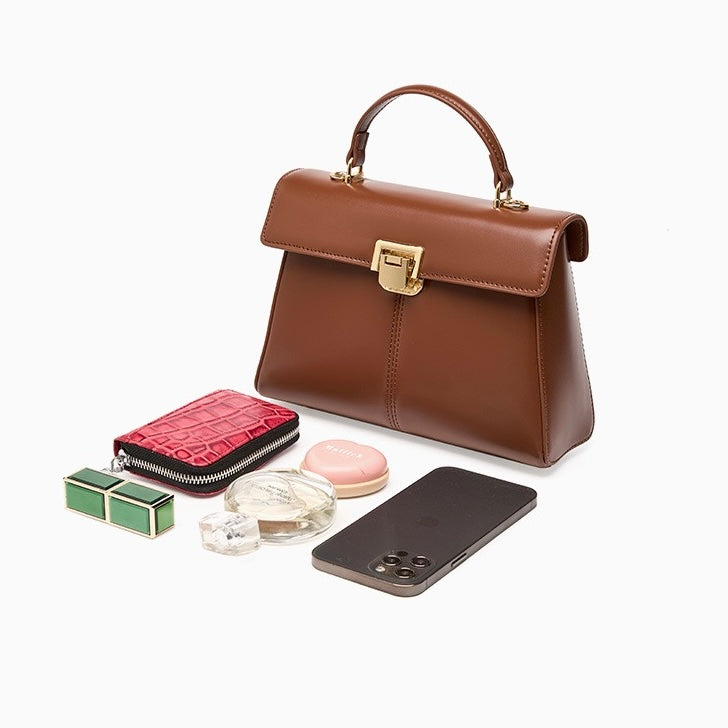 Damenhandtasche aus echtem Leder mit Hufeisenschnalle 