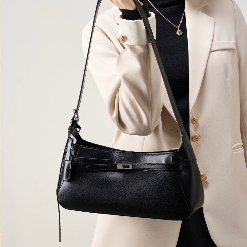 Women' Waxed Calfskin Vintage Crossbody Baguette Bag