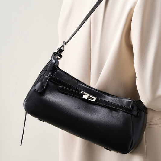 Women' Waxed Calfskin Vintage Crossbody Baguette Bag
