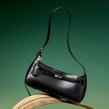 Women' Waxed Calfskin Vintage Crossbody Baguette Bag