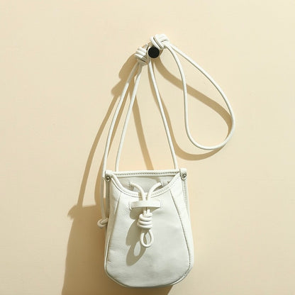 Women's Genuine Leather Drawstring Crossbody Phone Mini Bag