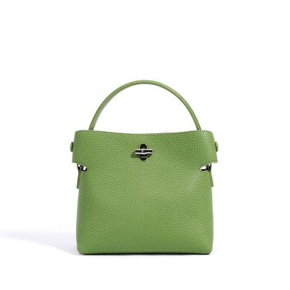 Women's Genuine Cowhide Elegant Bucket Bag Bamboo Handle Tote