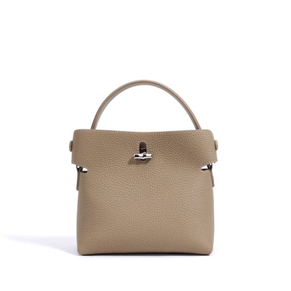 Women's Genuine Cowhide Elegant Bucket Bag Bamboo Handle Tote