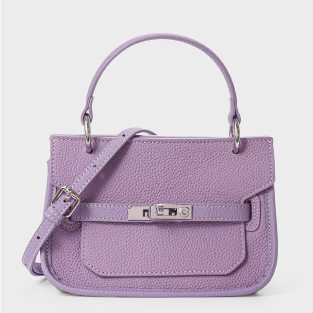 Purple Genuine Leather Mini Crossbody Bag with Lock Closure
