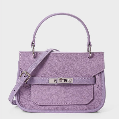 Purple Genuine Leather Mini Crossbody Bag with Lock Closure