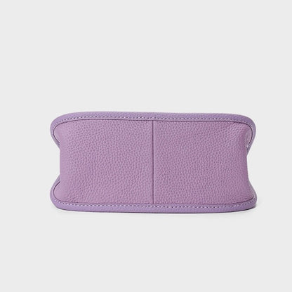 Purple Genuine Leather Mini Crossbody Bag with Lock Closure