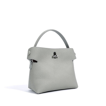 Women's Genuine Cowhide Elegant Bucket Bag Bamboo Handle Tote