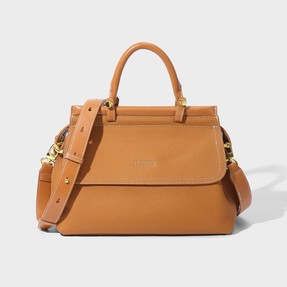 Women's Exquisite Genuine Leather Flip-Top Commuter Handbag